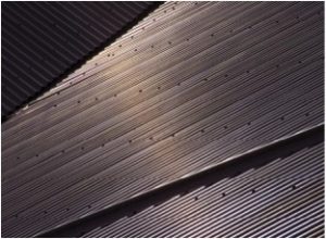 A bird’s eye view image of long run metal roofing